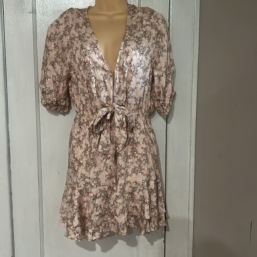 Shore Brand Malta Mini Dress Pastel Pink Floral Ruffle - Size M - Picture 2 of 6